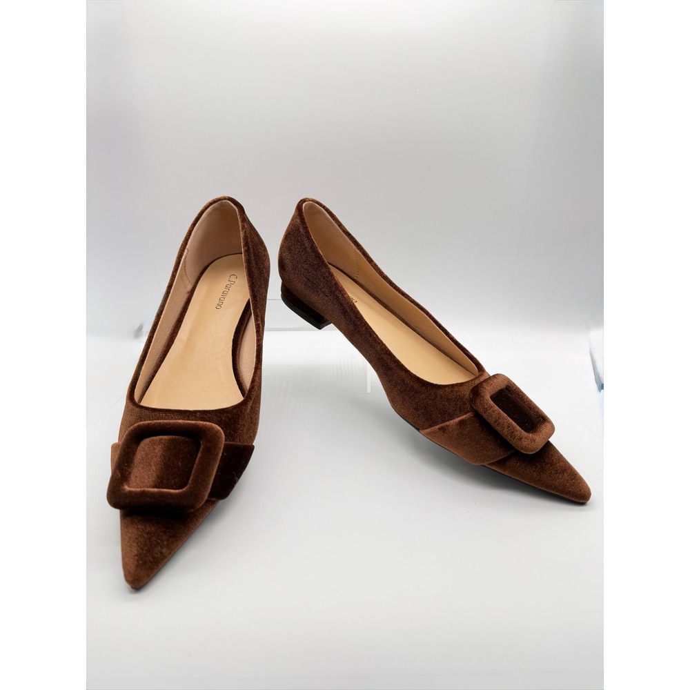 C.Paravano Pointed Toe Flats Womens 40 Brown Excellent Velvet Buckle Shoes